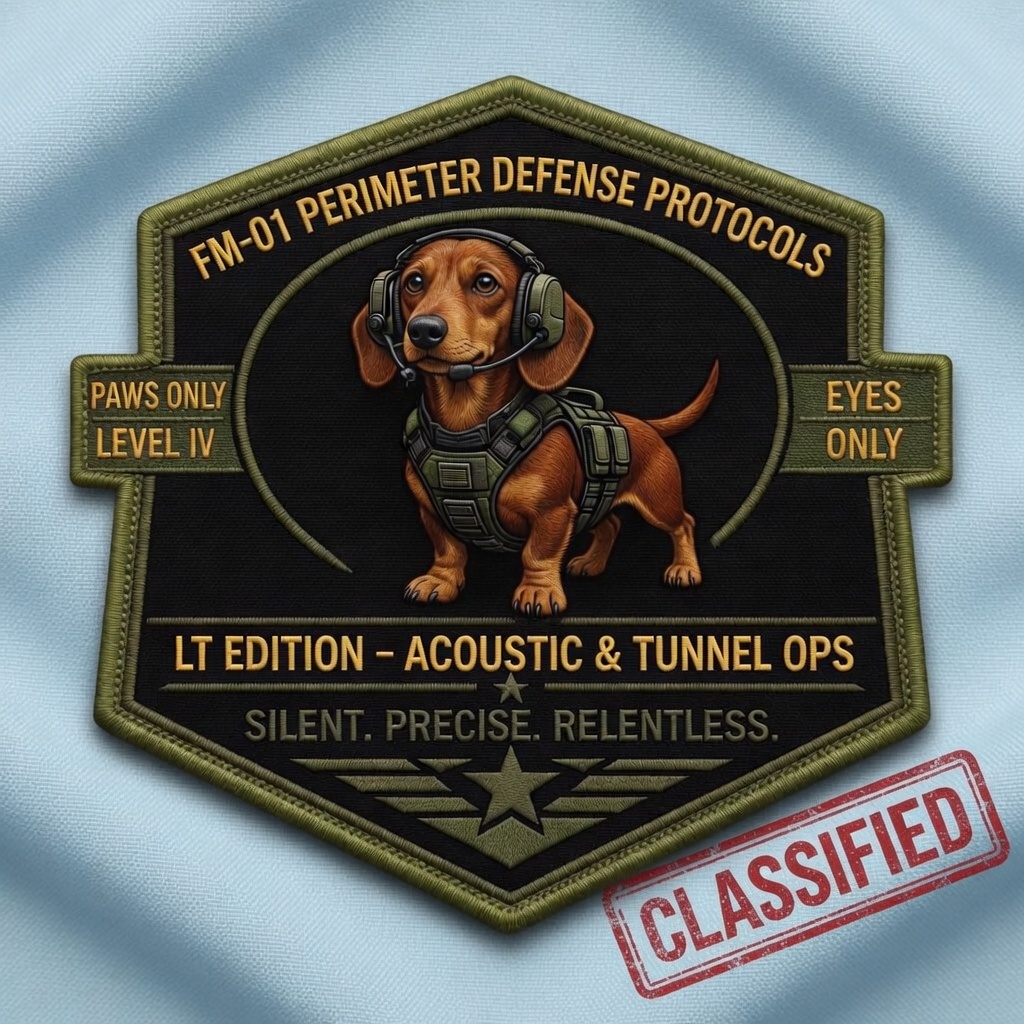 FM-01 Perimeter Defense Protocols training manual cover — LT edition embroidered patch style