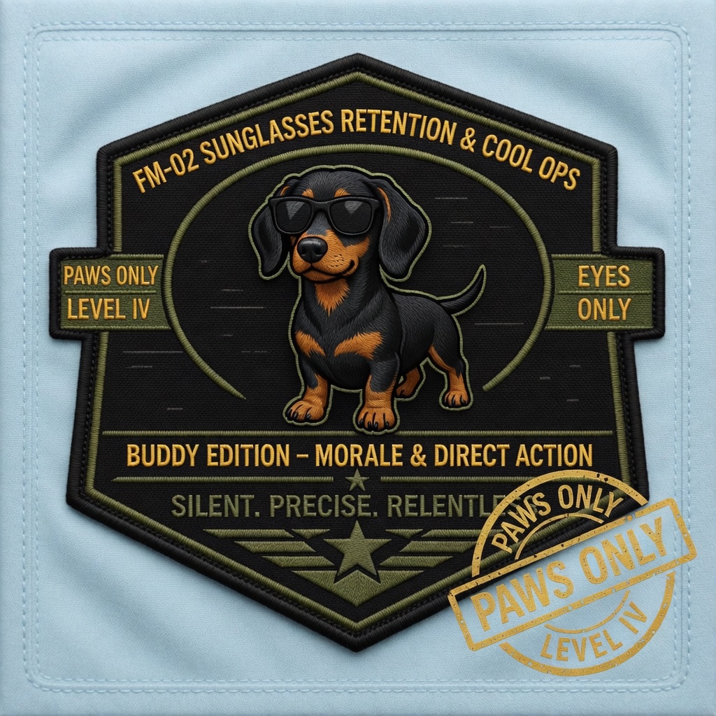 FM-02 Sunglasses Retention & Cool Ops training manual cover — Buddy edition in patch style